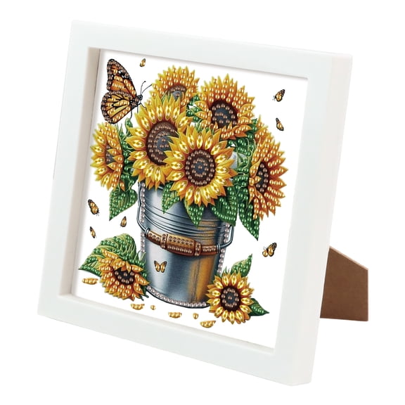 Framed Diamond Painting Kit, Sunflower Bucket Special Shape Creative Diamond Craft, for Home Decor and Gifts 6.69 x 6.69 in