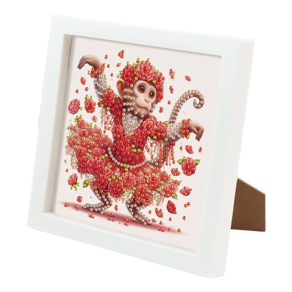 Framed Diamond Painting Kit Whimsical Monkey Special Shape Creative Diamond Art For Home Decor and Gifts 6.69 x 6.69 in