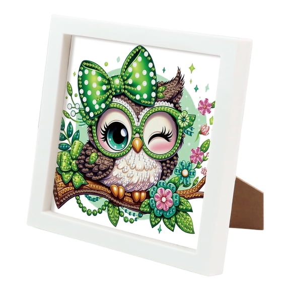 Framed Diamond Painting Kit Whimsical Owl Special Shape Creative Diamond Art For Home Decor and Gifts 6.69 x 6.69 in