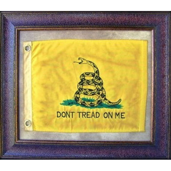 Framed Don't Tread On Me Flag with Grommets | Real Cotton Cloth Embroidered Flag | 27L X 31W" Inches