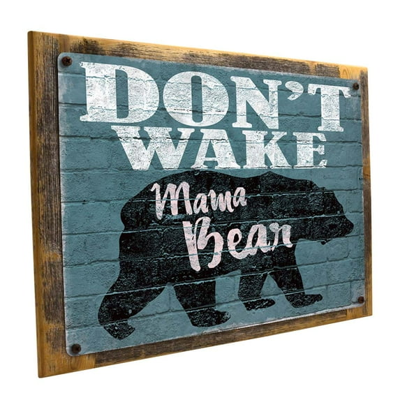 Framed Don’t Wake Mama Bear 9"x12" Metal Sign, Wall Decor for Mancave, Den, or Gameroom, Hand-Crafted from reclaimed materials
