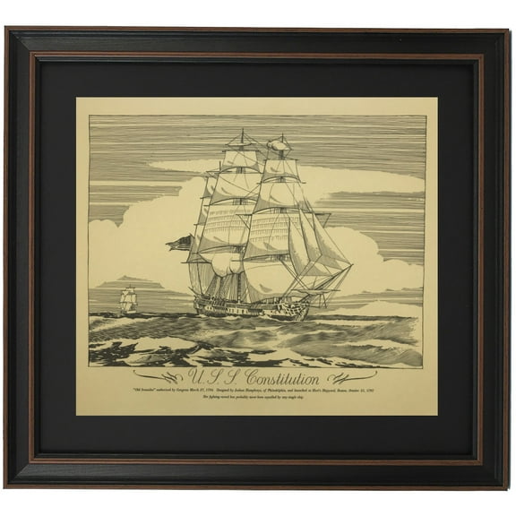 Framed Drawing of the USS Constitution. Replica Prints by Patriot Gear Company.