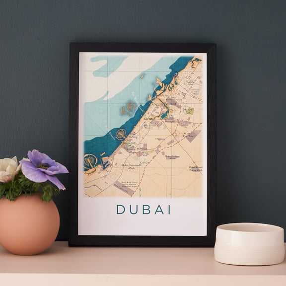 Framed Dubai Map Print Wall Art Gift