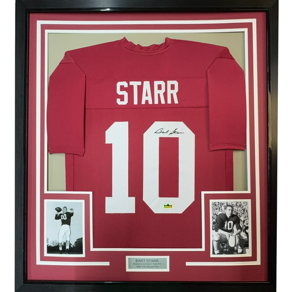 Framed Facsimile Autographed Bart Starr 35x39 Alabama Red Reprint Laser Auto College Football Jersey Size Men's XL