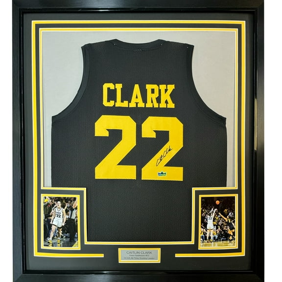 Framed Facsimile Autographed Caitlin Clark 35x39 Iowa Black Reprint Laser Auto College Basketball Jersey