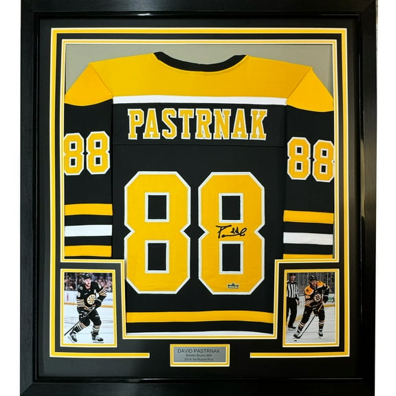 Framed Facsimile Autographed David Pastrnak 35x39 Boston Black Reprint Laser Auto Hockey Jersey