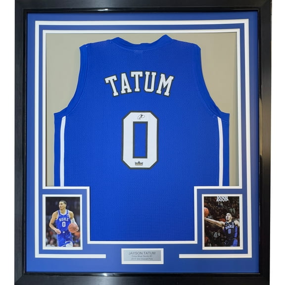 Framed Facsimile Autographed Jayson Tatum 35x39 Duke Blue Reprint Laser Auto College Basketball Jersey