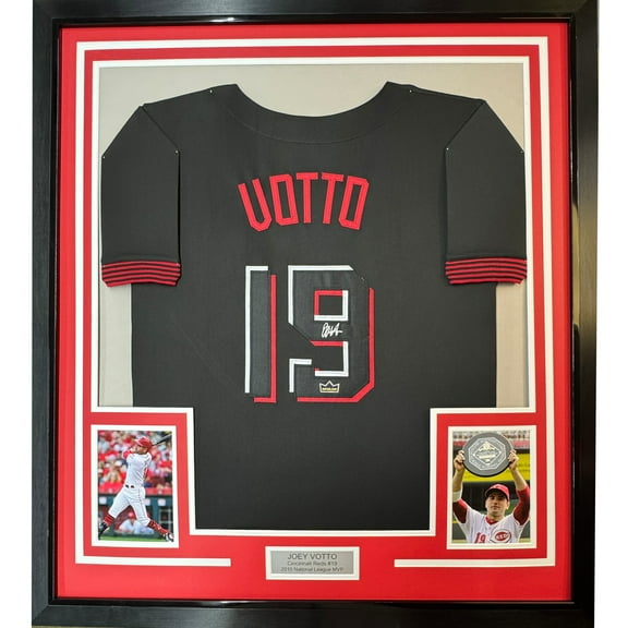 Framed Facsimile Autographed Joey Votto 35x39 Cincinnati Black City Connect Reprint Laser Auto Baseball Jersey