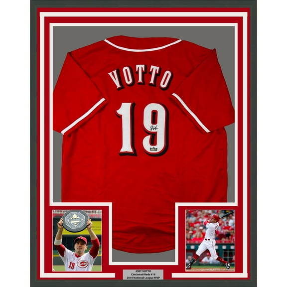 Framed Facsimile Autographed Joey Votto 35x39 Cincinnati Red Reprint Laser Auto Baseball Jersey