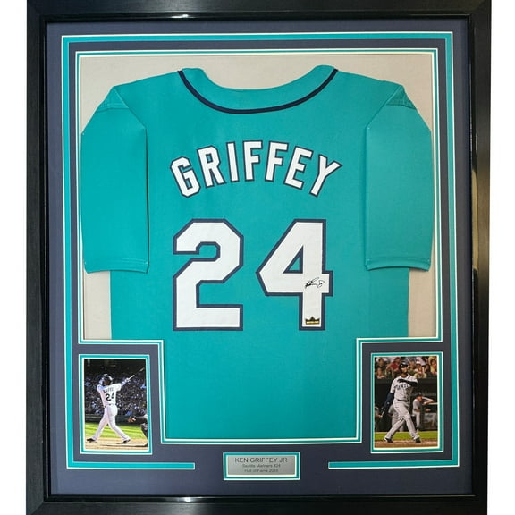 Framed Facsimile Autographed Ken Griffey Jr. 35x39 Seattle Teal Reprint Laser Auto Baseball Jersey
