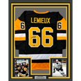 thumbnail image 1 of Framed Facsimile Autographed Mario Lemieux 35x39 Pittsburgh Black Reprint Laser Auto Hockey Jersey, 1 of 2