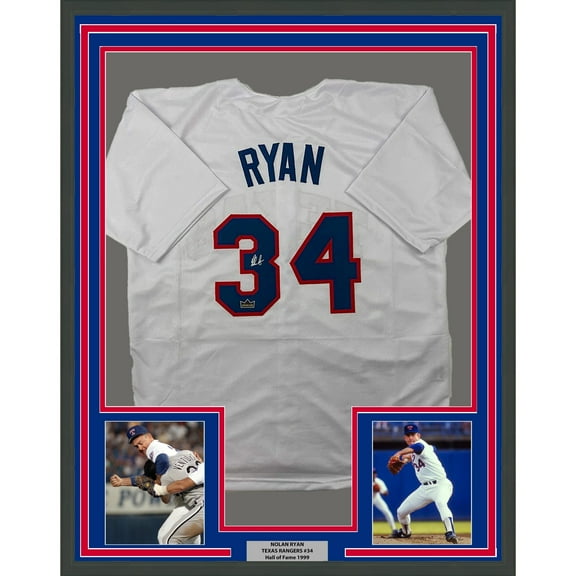 Framed Facsimile Autographed Nolan Ryan 35x39 Texas White Reprint Laser Auto Baseball Jersey