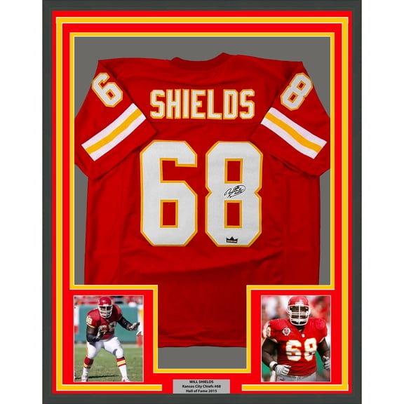 Framed Facsimile Autographed Will Shields 35x39 Kansas City Red Reprint Laser Auto Football Jersey