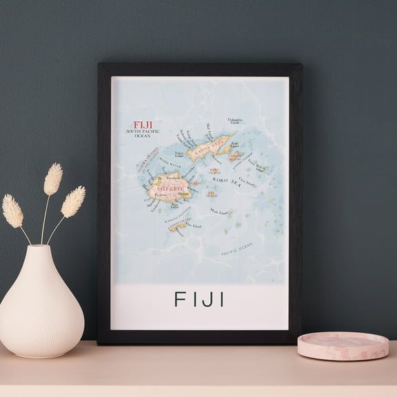 Framed Fiji Map Print Wall Art Gift