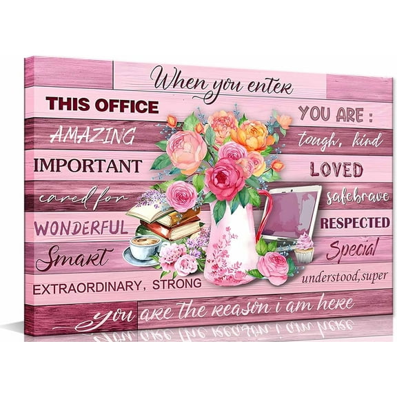 Framed Floral Canvas Wall Art Women Pink lnspirational Quotes flowers Pictures Office Wall Decor Rustic Paintings Prints Artwork Modern Poster Home for Living Room Bathroo 12x16inch (30x40cm))