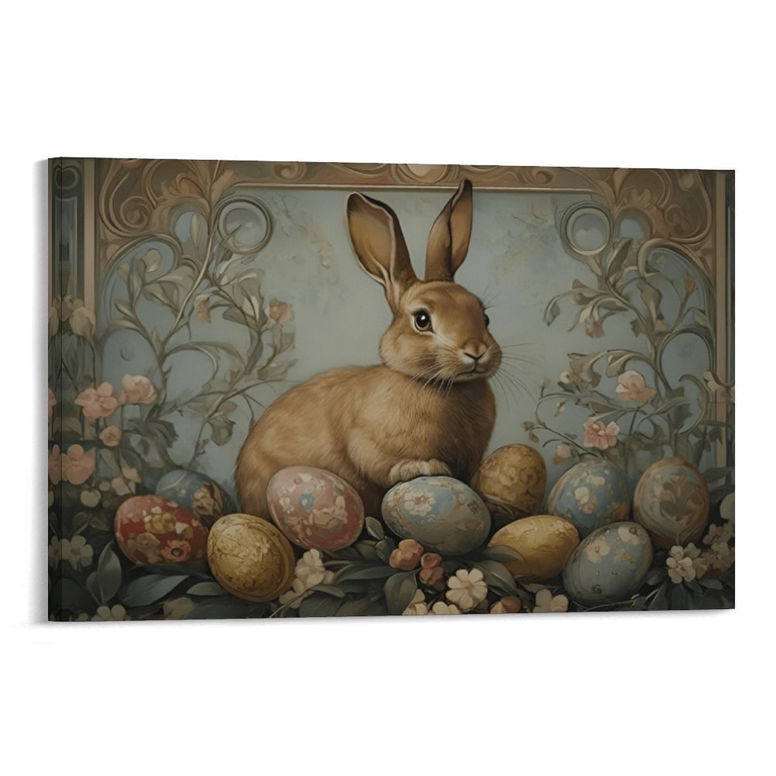 Framed Floral Easter Bunny Canvas Wall Art Rabbit Decor Print Aesthetic ...