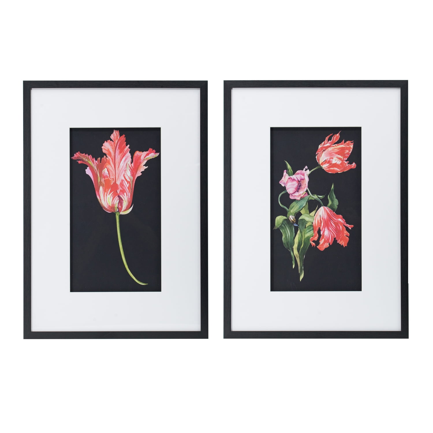 Set of 2 Black Framed Pink Floral Botanical Prints
