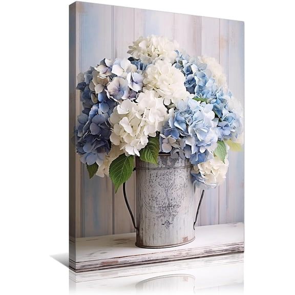 Framed Flower Canvas Print Rustic Creamy Yellow Wood Grain Room Decor White Jasmine and Rusty Watering Cans Painting for Living Room Bedroom Home Decor Ready to Hang 12x16in