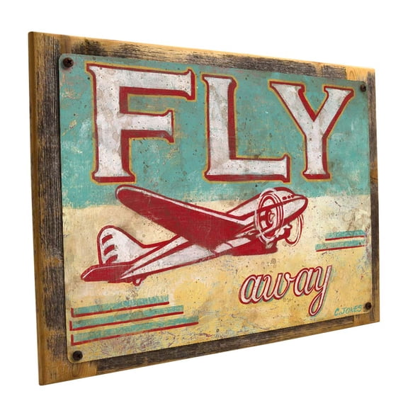 Framed Fly Away Airplane 9"x12" Metal Sign, Wall Decor for Home and Office, Hand-Crafted from reclaimed materials