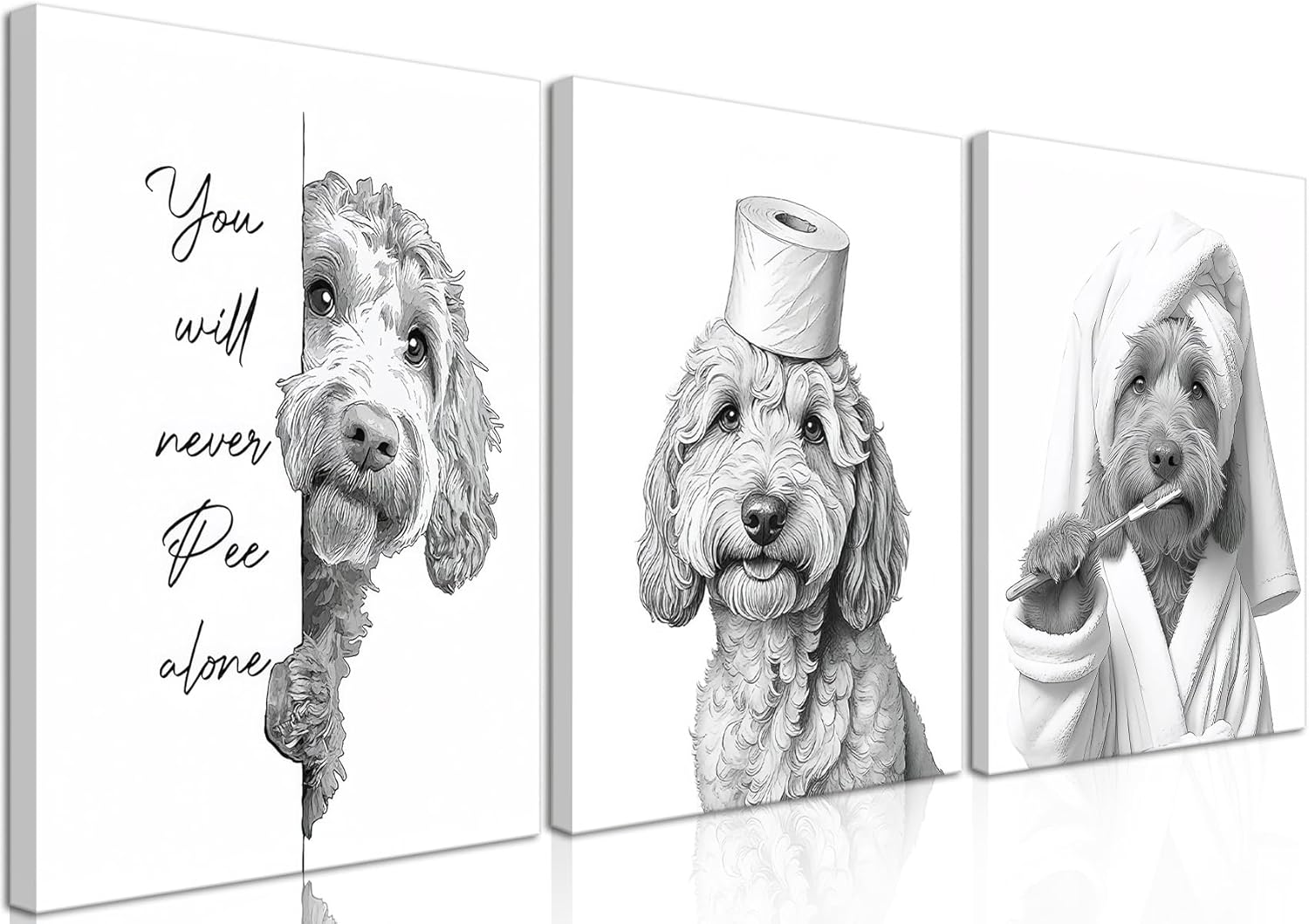 Framed Funny Black and White Cat Bathroom Wall Art Set of 3, Cute Cat ...