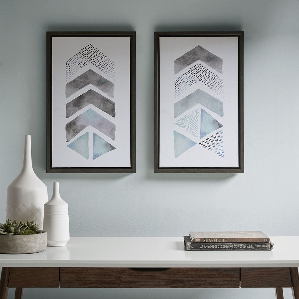 Geometric Blue and Grey Framed Canvas Art Set