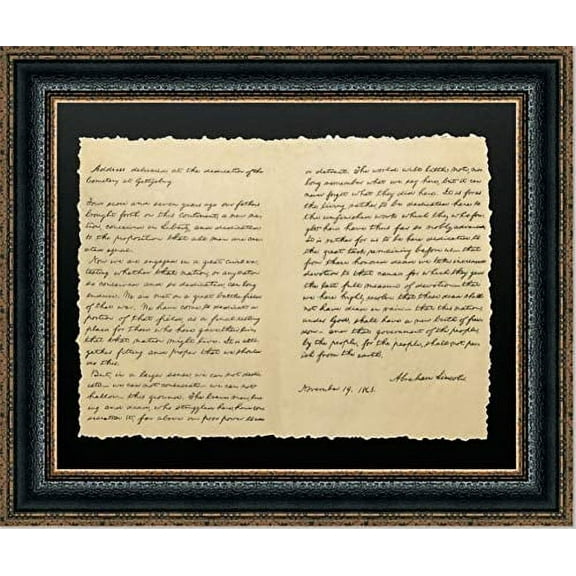 Framed Gettysburg Address | Historic Document in Single Mat | 21L X 25W" Inches