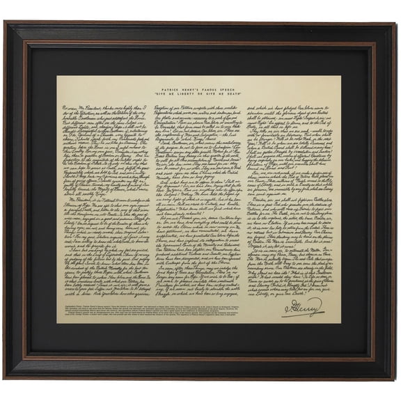 Framed "Give Me Liberty or Give Me Death" Speech by Patrick Henry. Parchment Prints by Patriot Gear Company.