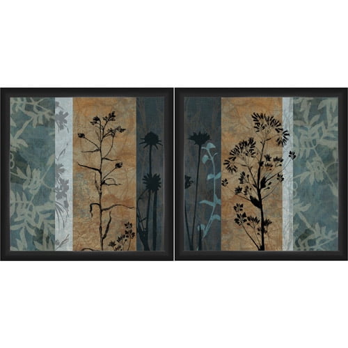 Framed Graphic "Blue Botanical" Wall Art, 18" x 18", Set of 2