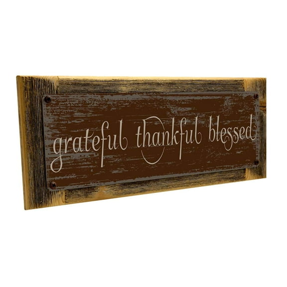 Framed Grateful Thankful Blessed 4"x12" Metal Sign, Wall Décor for Inspirational