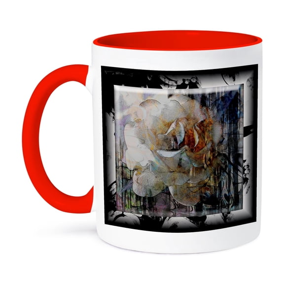 3dRose, Framed Grunge Rose, 11oz Two-Tone Red Mug