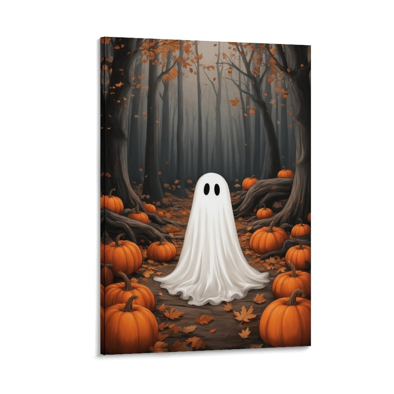Framed Halloween Canvas Wall Art, Ghosts In Haunted Forest Poster ...