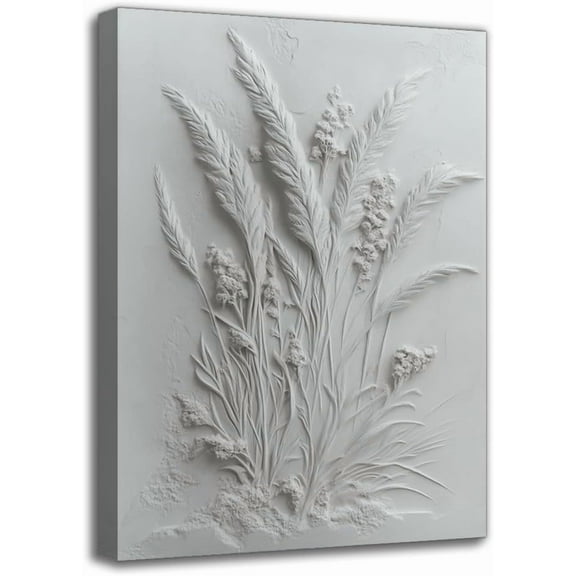 Framed Hand Painted Pure White Flower Painting Elegant Canvas Wall Art Textured Acrylic Abstract Artwork Prints Wall Decor For Living Room Bedroom Bathroom (8W X 12L)