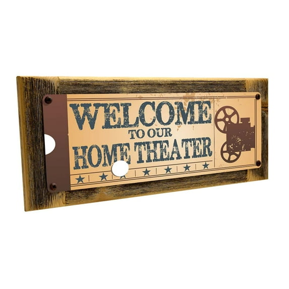 Framed Home Theater Movie Projector 4"x12" Metal Sign, Wall Décor for Theater and Family Room