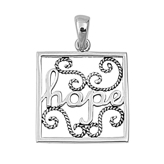 Framed Hope Script Pendant Sterling Silver