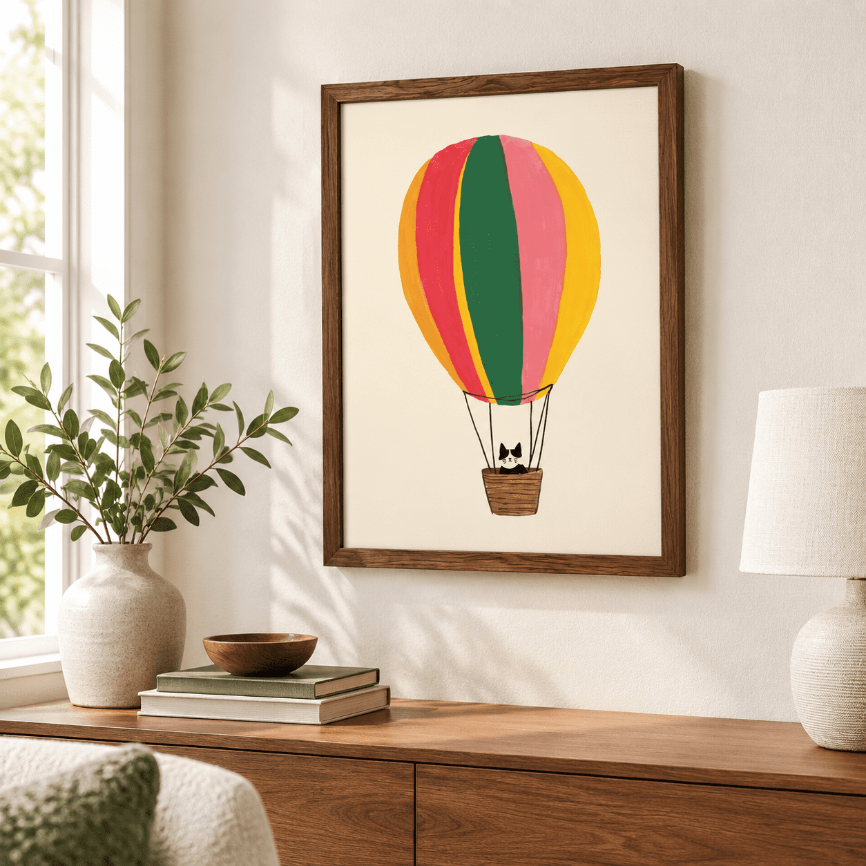 Framed Hot Air Balloon Wall Art Color Striped Print Pictures Decor ...