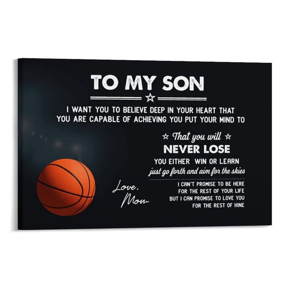 Framed Inspirational Basketball Canvas Wall Art To My Son Inspiring Sports Motivational Quotes Canvas Painting Posters for Home Boys Room Decor Ready To Hang Poster Print for Birthday Christmas