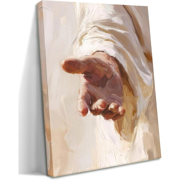 Framed Jesus Canvas Wall Art, Christian The Hand of God Wall Decor Painting, Religion Bible Pictures Posters Prints for Church Prayer Room Living Room Home Decor 12X16 In
