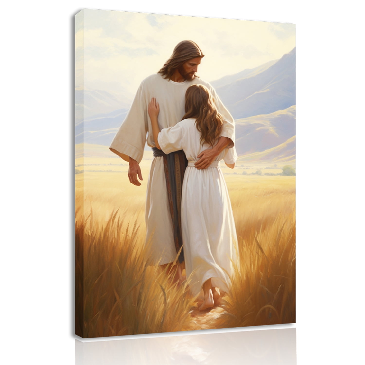 Framed Jesus Canvas Wall Art Jesus Embracing Woman Safe in His Arms Wall Decor Picture Christian Paintings Prints Jesus Christ Poster for Bedroom Living Room Dining Room Home Decoration