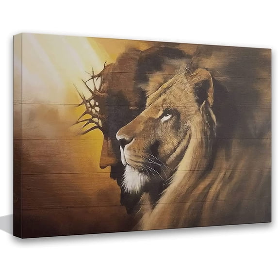 Framed Jesus and Lion Canvas Wall Art Decor Picture of Christians God Judas Inspiring Prints Painting Artwork for Living Room Bedroom Church Office Ready to Hang