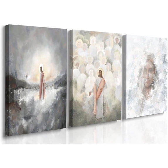 Framed Jesus Wall Art God Portrait Wall Art Christ Religion Canvas Wall Decor Jesus Pictures for Wall Bible Pictures Posters Prints Paintings for Living Room Bedroom Church Decorations 12"x16"