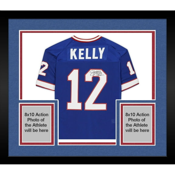 Framed Jim Kelly Buffalo Bills Autographed Mitchell & Ness Blue Authentic Jersey with "HOF 02" Inscription - Fanatics Authentic Certified