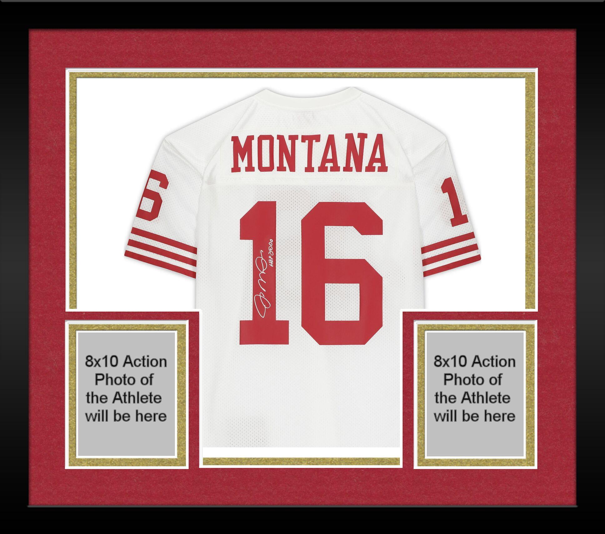 Framed Joe Montana San Francisco 49ers Autographed White Mitchell & Ness Authentic Jersey with "HOF 2000" Inscription - Fanatics Authentic Certified