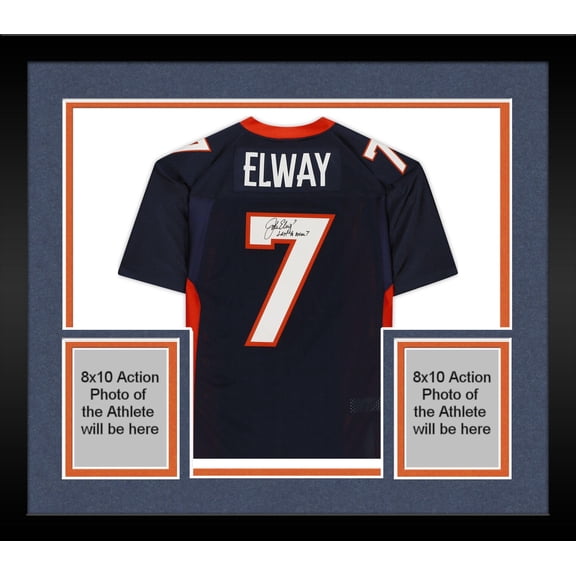 Framed John Elway Denver Broncos Autographed Mitchell & Ness Navy Authentic Jersey with "Last To Wear #7" Inscription - Fanatics Authentic Certified