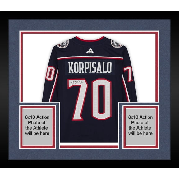 Framed Joonas Korpisalo Columbus Blue Jackets Autographed Blue Adidas Authentic Jersey with 20th Anniversary Season Patch - Fanatics Authentic Certified