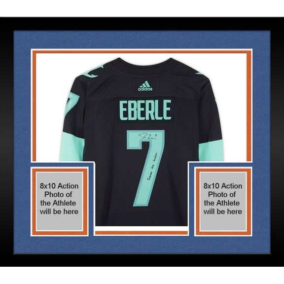 Framed Jordan Eberle Seattle Kraken Autographed Navy Adidas Authentic Jersey with "Release The Kraken" Inscription and Inaugural Season Jersey Patch - Fanatics Authentic Certified