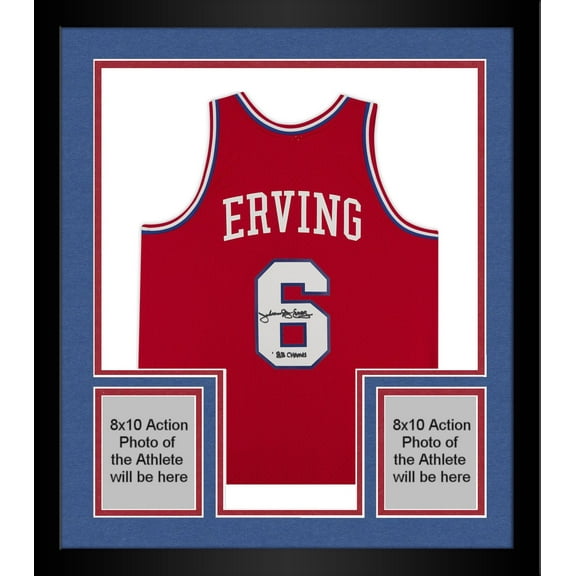 Framed Julius Erving Philadelpha 76ers Autographed Red 1982-83 Mitchell & Ness Replica Jersey with "1983 NBA Champ" Inscription - Fanatics Authentic Certified
