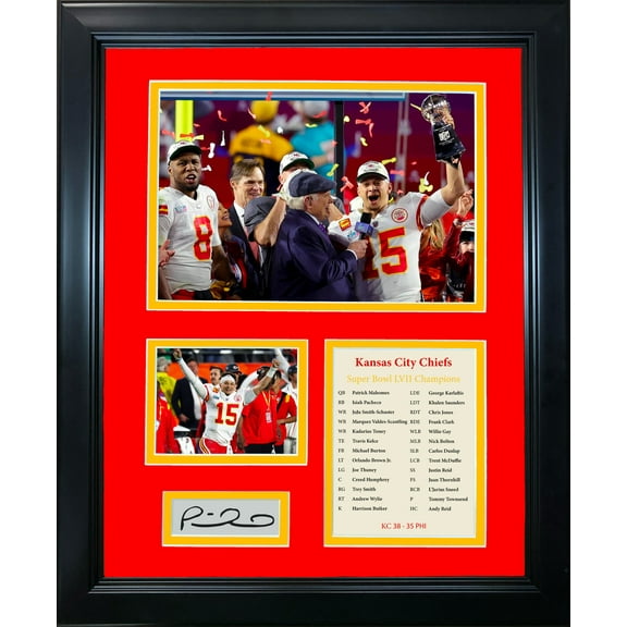 Framed Kansas City Champs Champions Patrick Mahomes MVP Facsimile Laser Engraved Signature Auto Football 12"x15" Photo Collage