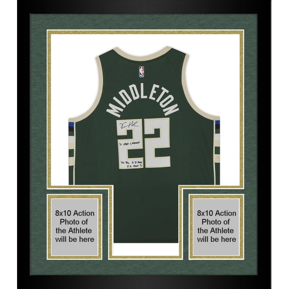 Framed Khris Middleton Milwaukee Bucks Autographed Green Swingman Jersey with Multiple Inscriptions-Limited Edition of 21 - Fanatics Authentic Certified