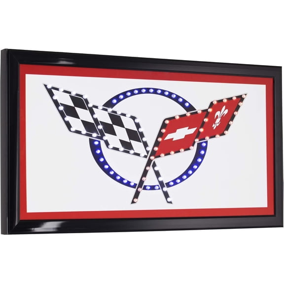 Framed LED Wall Sign - Wall-Mounted Neon Sign - Retro Home Decor - Vintage LED Lights For Bar, Man Cave, Garage, Gaming Room & More (Chevy Corvette, 10" x 19" x 1")