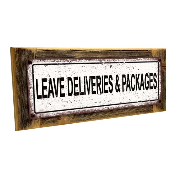 Framed Leave Deliveries 4"x12" Metal Sign, Wall Décor for Home and Office